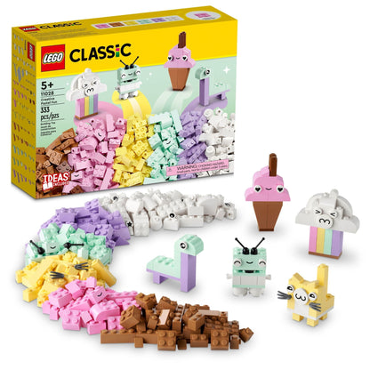LEGO Classic Creative Pastel Fun Bricks Box 11028, Building Toys for Kids, Girls, Boys ages 5 Plus with Models; Ice Cream, Dinosaur, Cat \u0026 More, Creative Learning Gift
