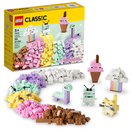LEGO Classic Creative Pastel Fun Bricks Box 11028, Building Toys for Kids, Girls, Boys ages 5 Plus with Models; Ice Cream, Dinosaur, Cat \u0026 More, Creative Learning Gift