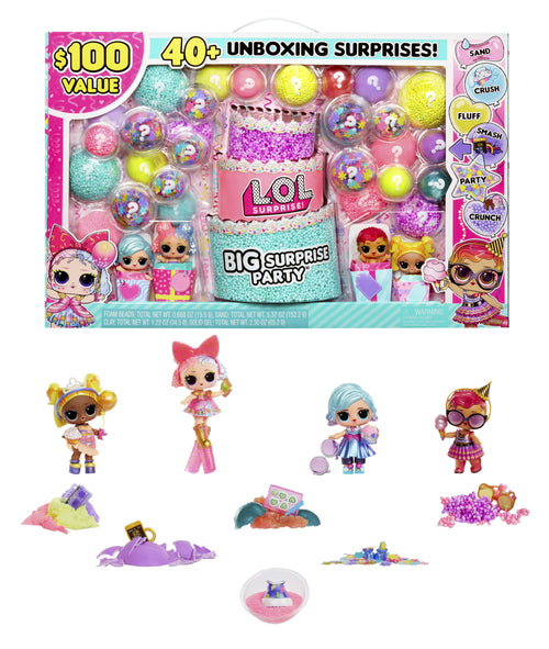 LOL Surprise Big Surprise Party, 4 Collectible Dolls, 6 Unboxing Experiences, Sand, Gel Crush, Shell Smash, Girls 4+
