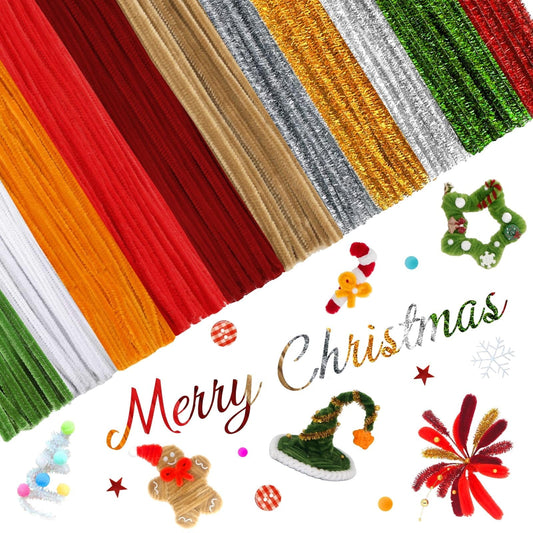 MQUPIN 464 Pcs Christmas Pipe Cleaners Craft and Includes a Variety of Accessories,11 Colors Pipe Cleaners Glitter Chenille Stems Creative Arts Chenille Stems for DIY Craft Christmas Decoration