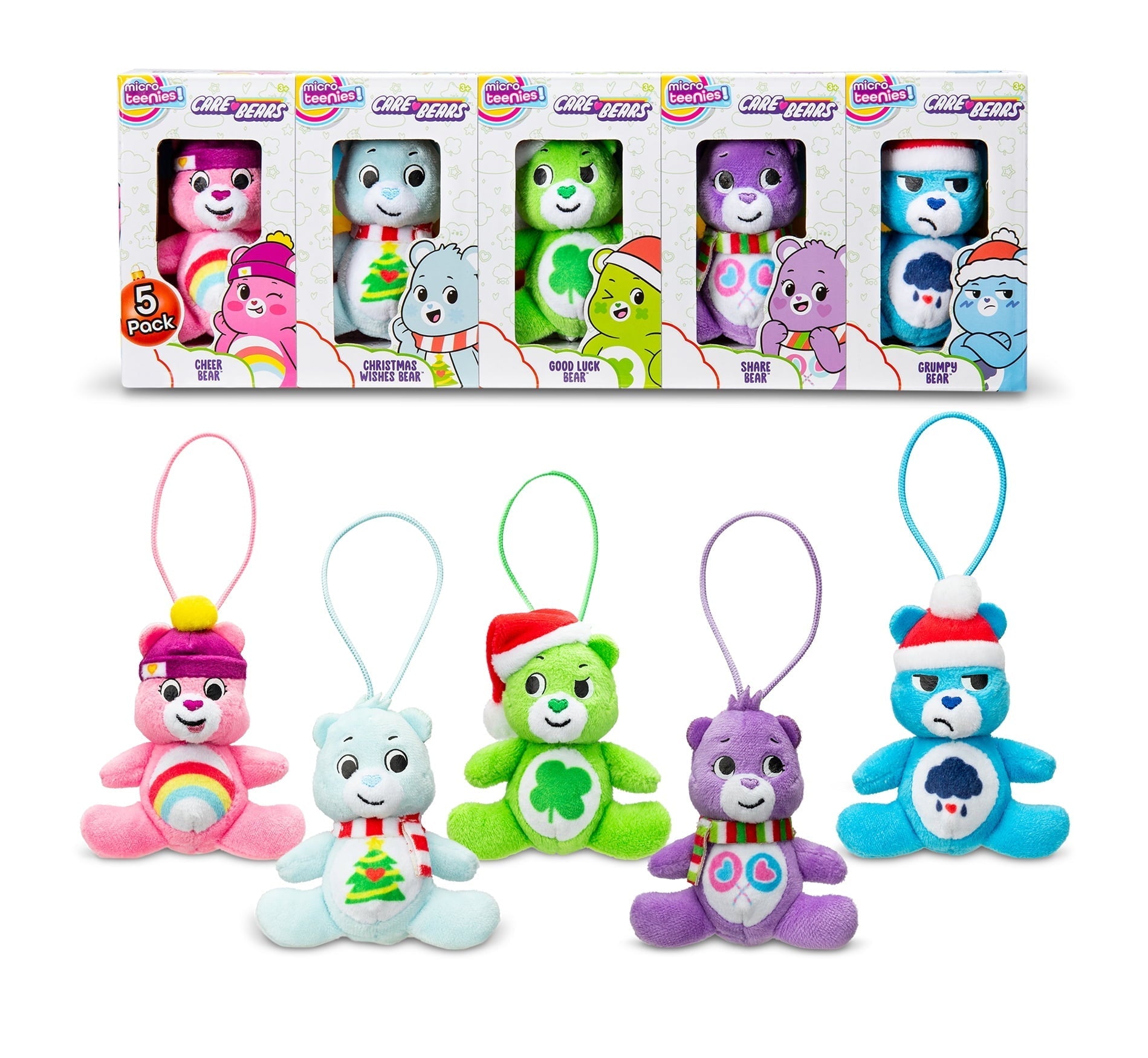 Micro Teenies Care Bears Holiday 5-Pack Treasure Box, Plush Figures Girls and Boys, Ages 3 Years+