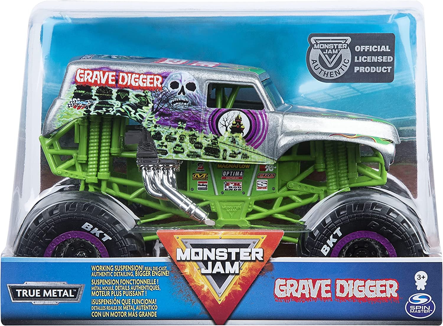 Monster Jam, Official Grave Digger Monster Truck, Die-Cast Vehicle, 1:24 Scale 1:24 Die Cast Truck Grave Digger (Silver)