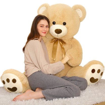 MorisMos Pink Giant Teddy Bear 35.4" Stuffed Animal Soft Big Plush Toy with Bowknot and Footprint