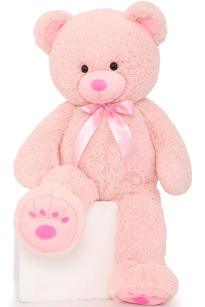 MorisMos Pink Giant Teddy Bear 35.4" Stuffed Animal Soft Big Plush Toy with Bowknot and Footprint