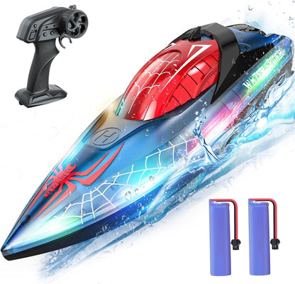 JoyStone RC Boat for Pools and Lakes, 2.4G 15+ MPH Fast Remote Control Boat with LED Lights, Racing Boats for Kids & Adults with 2 Rechargeable Battery, Gifts for Boys Girls (Red)