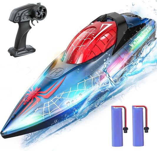 JoyStone RC Boat for Pools and Lakes, 2.4G 15+ MPH Fast Remote Control Boat with LED Lights, Racing Boats for Kids & Adults with 2 Rechargeable Battery, Gifts for Boys Girls (Red)