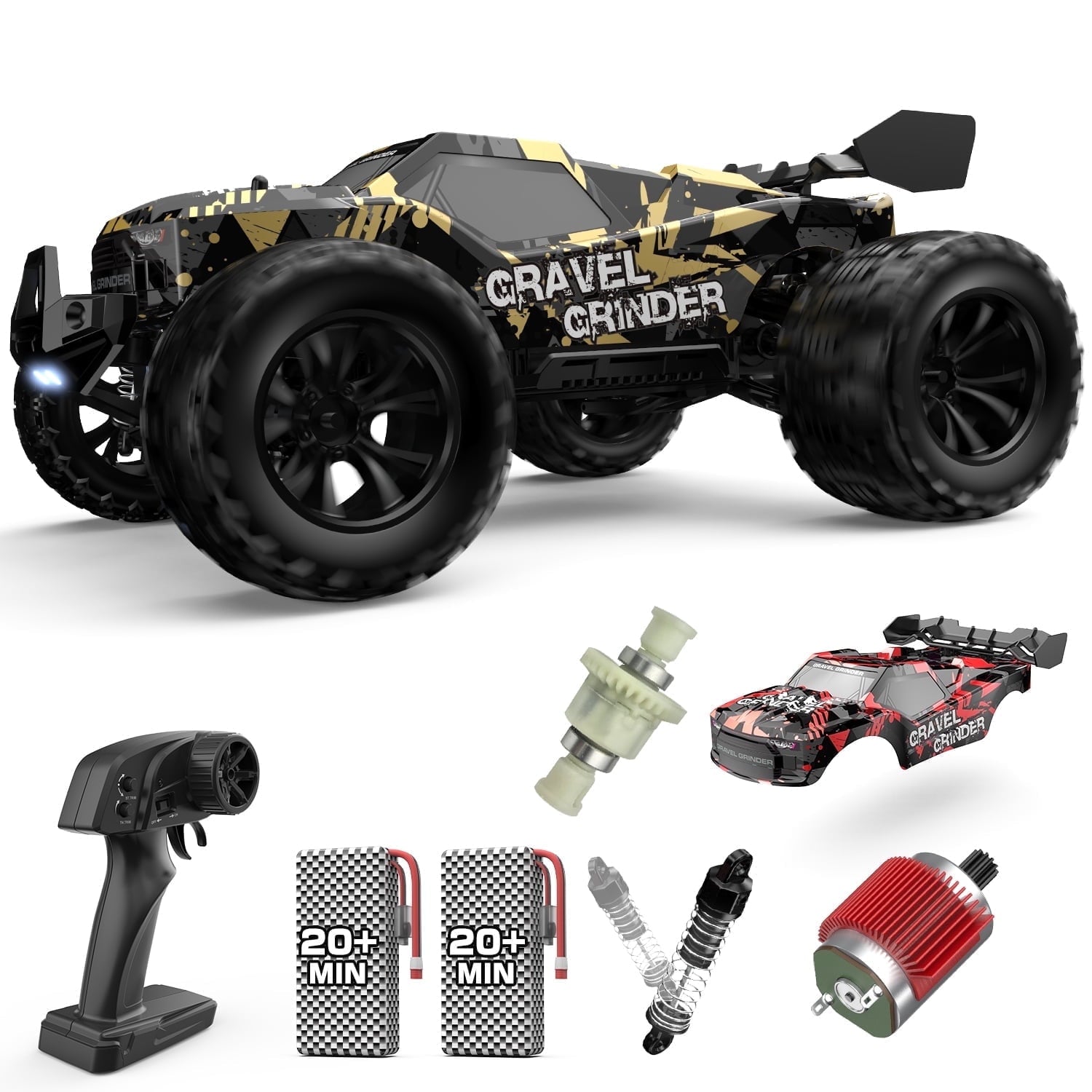 JoyStone 1:10 Large Scale RC Car, 35+MPH Fast Remote Control Car with Lights, 4WD Off-Road Monster Crawler Truck Toy for Adults Boys with 2 Batteries
