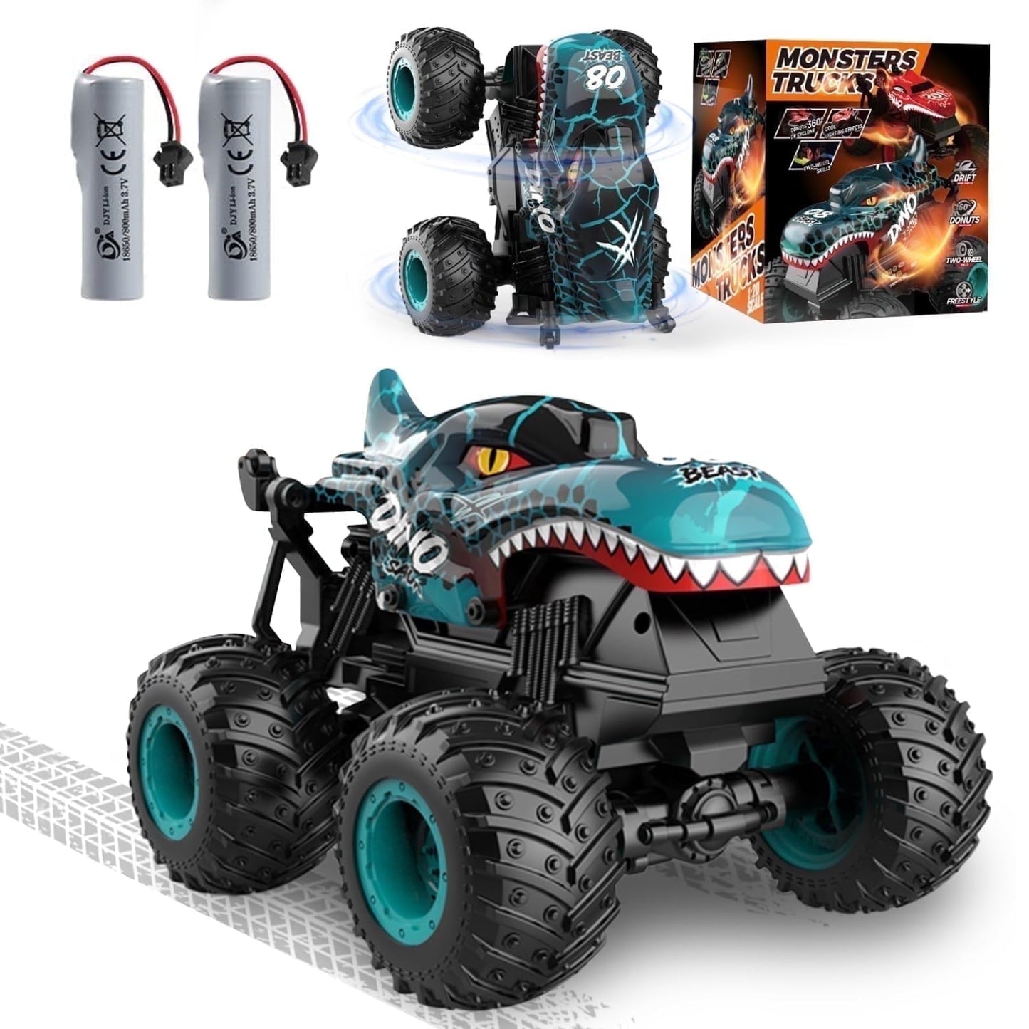 VKFVKF RC Monster Truck Toys, Remote Control Cars for Kids, 1:20 Dinosaur RC Cars with Light & Music,Stunt, 360° Spin, Walk Upright