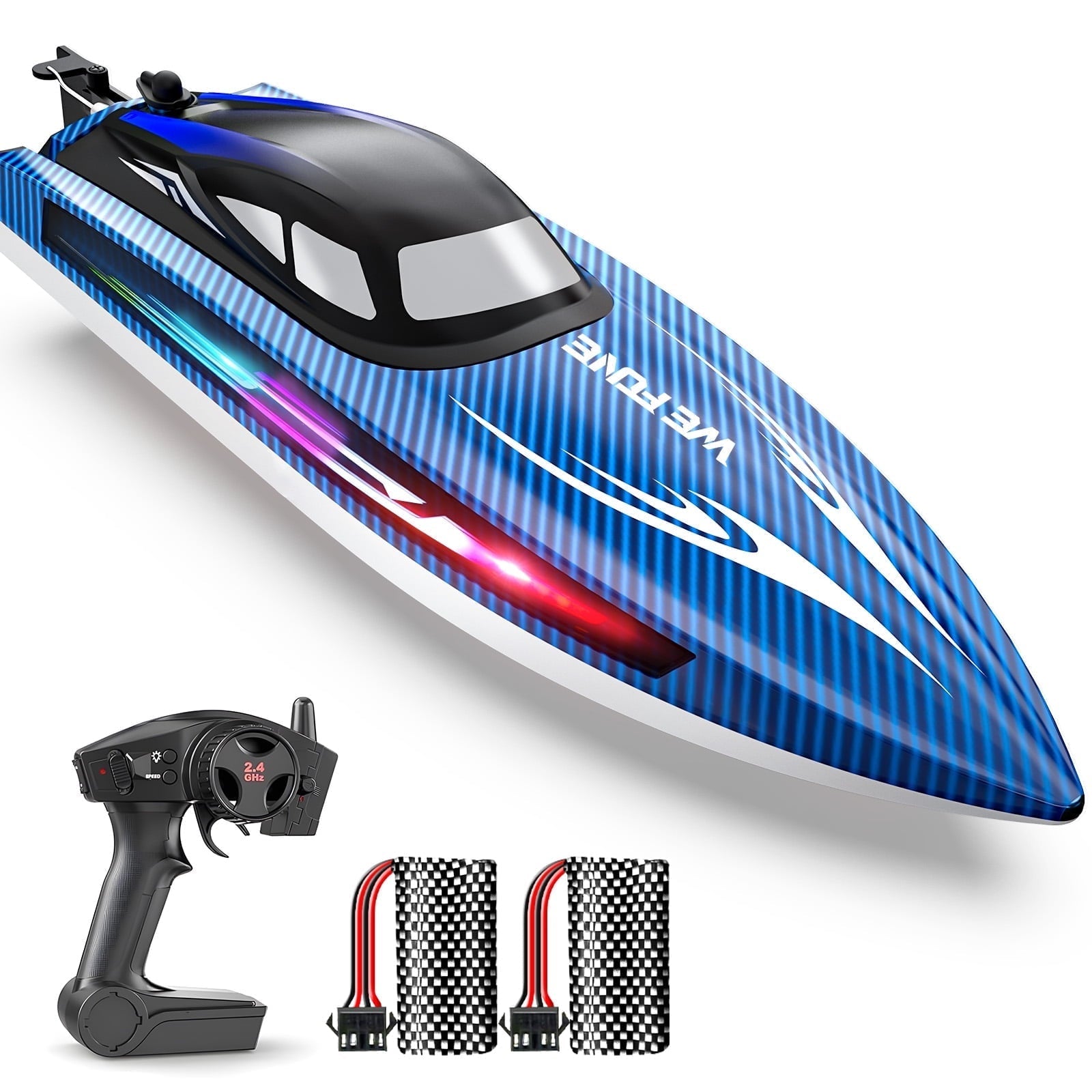 Remote Control Boat for Adults and Kids, WeFone WF17 RC Speed Boat, Summer Toys, 2 Batteries, Blue