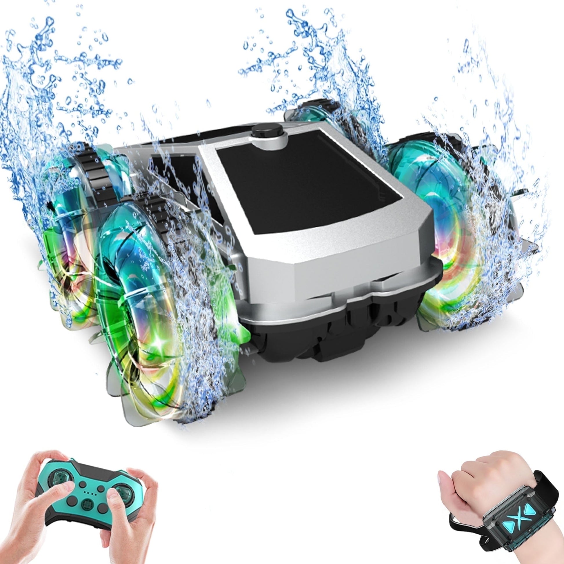UUGEE Remote Control Car Car Toys for Boys, 2.4 GHz 4WD Amphibious RC Car Boat, 360°Rotation RC Truck Stunt Cars with LED Lights, Christmas Birthday Gifts for 8 9 10 Kids Girls