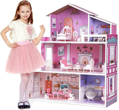 Robud Victoria Wooden Dollhouse for Kids Furniture Preschool Dollhouse House Toy for Toddlers Girls