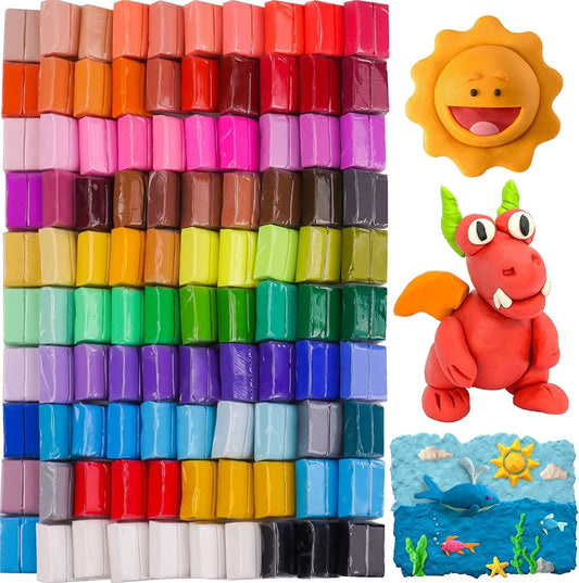 Tomorotec 100PCS Polymer Clay Value Pack 82 Colors in Bulk Small Blocks Starter Kit with Tools, Individually Wrapped Oven Modeling Clay, Molding DIY Clay, Baking Clay for Sculpting for Kids Beginner