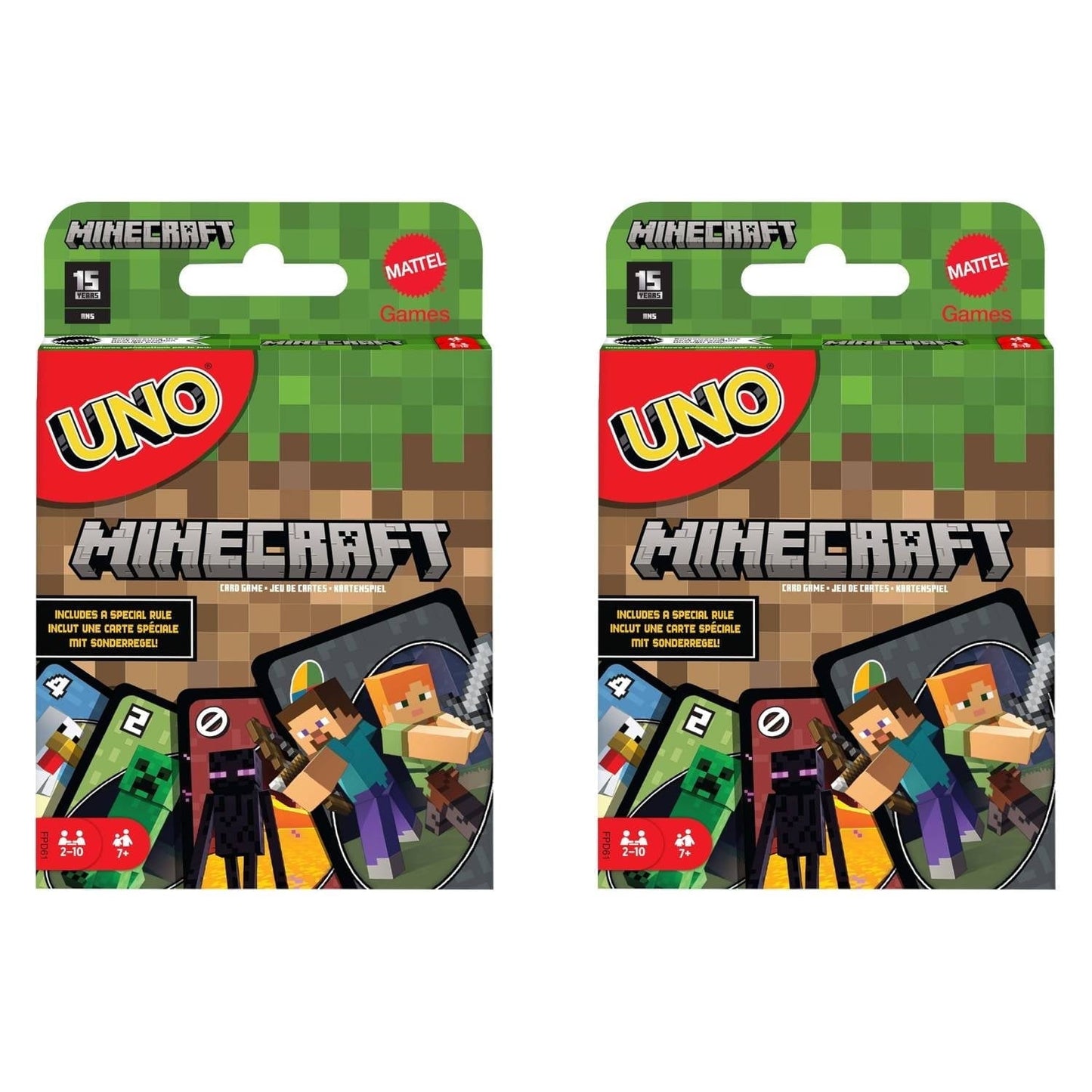 UNO Minecraft Card Game for Kids and Families, 2 to 10 Players, Ages 7 and Up (Pack of 2)