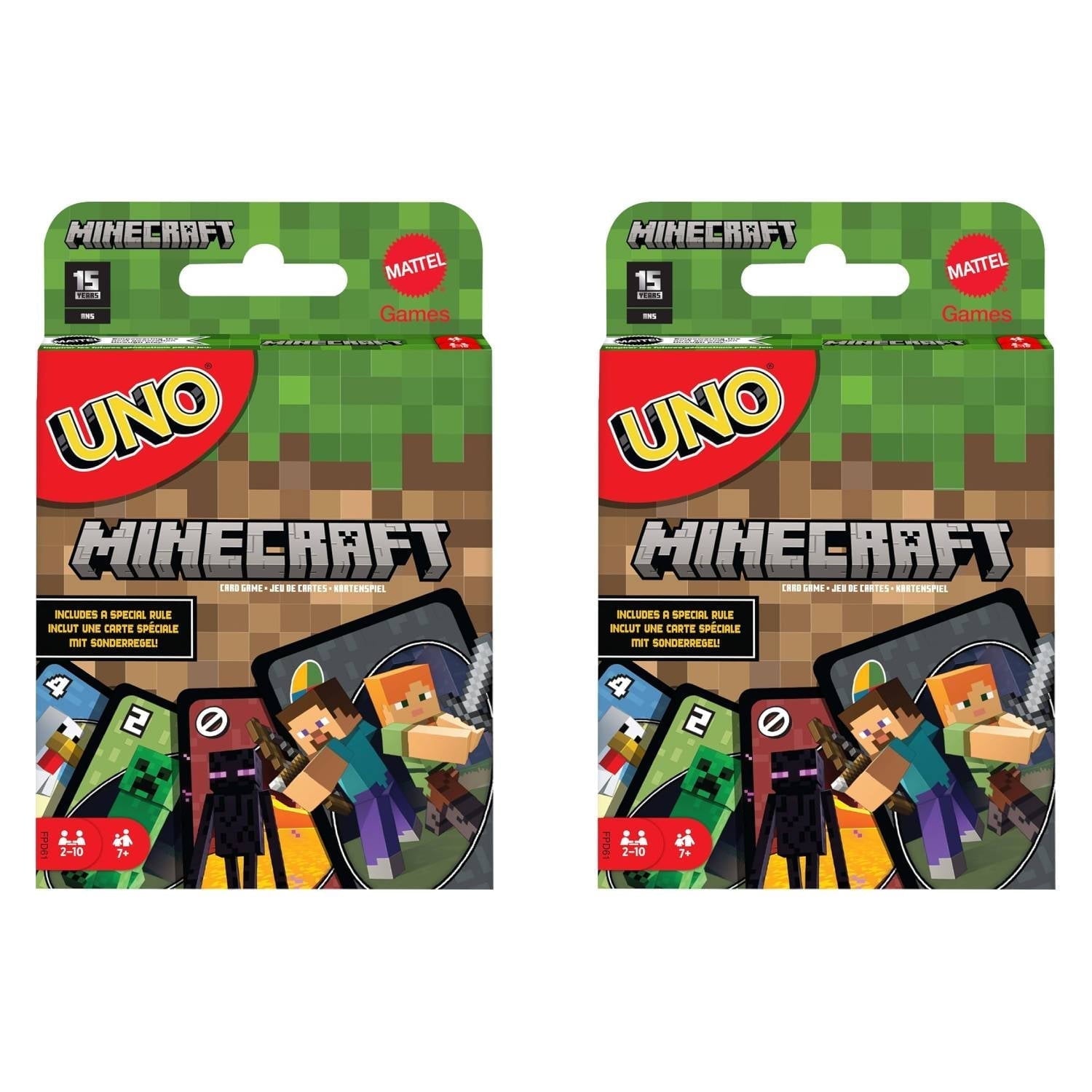 UNO Minecraft Card Game for Kids and Families, 2 to 10 Players, Ages 7 and Up (Pack of 2)