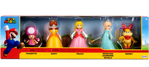 World of Nintendo Super Mario Princess Peach, Rosalina, Daisy, Toadette & Wendy Koopa Mini Figure 5-Pack