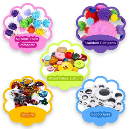 800Pcs DIY Art Craft Kit for Kids Creative Pompoms Pipe Cleaners Feathers Wiggle Googly Eyes Sequins Buttons Colorful Wooden Sticks Colorful Construction Paper School Projects Party Supplies