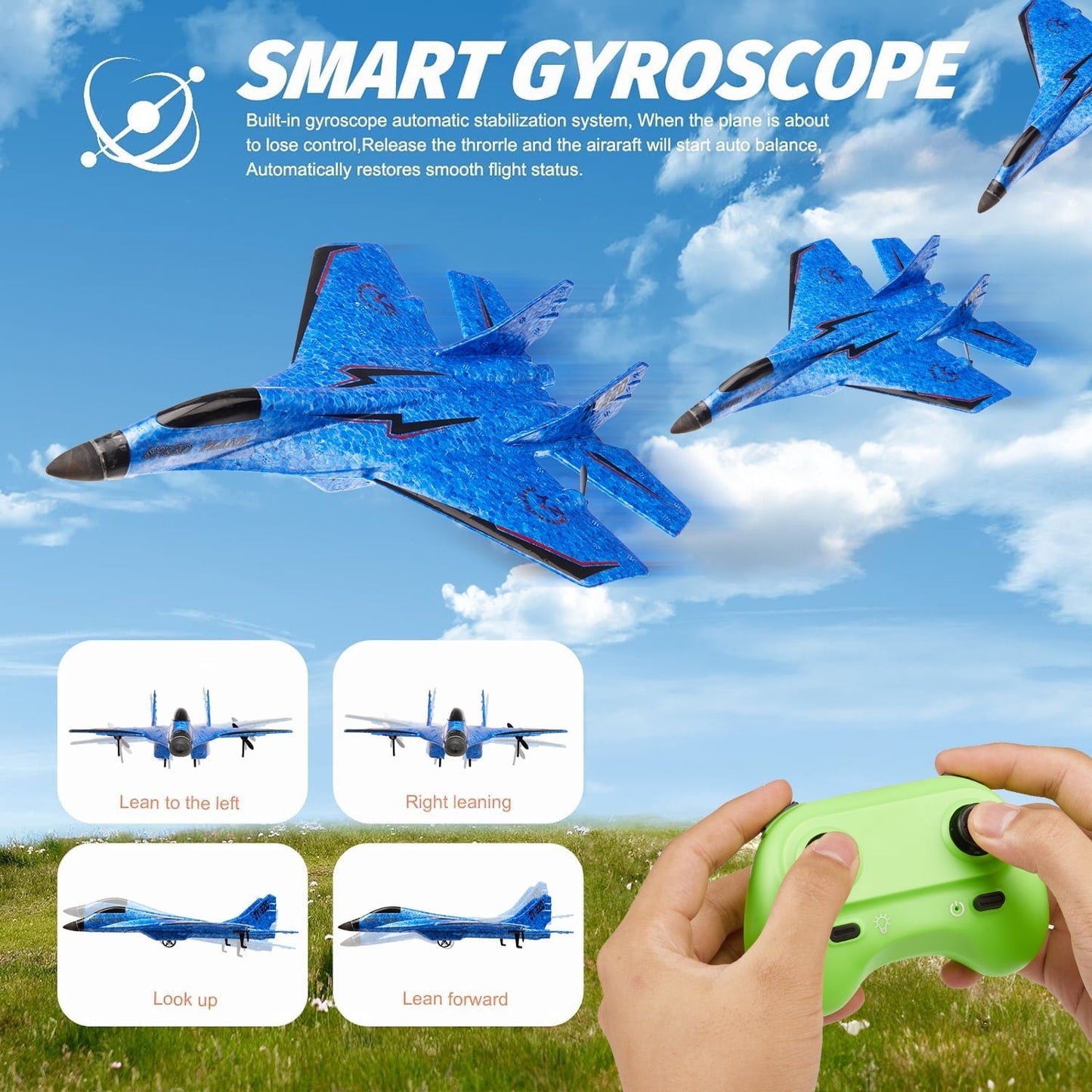 Petbank RC Airplane, 2 Channels Remote Control Glider Outdoor Plane Toys with Colorful LED Lights, Ready to Fly RC Plane Toy for Kids Adult Beginner