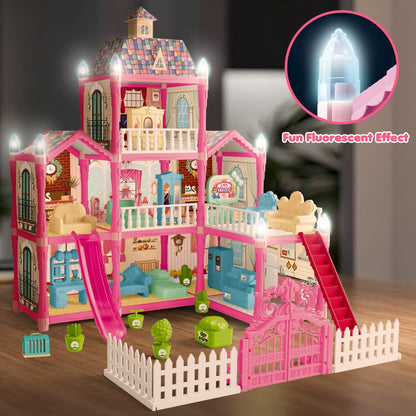 Hot Bee Girls Dollhouse with Slide, Pink, 16.7''