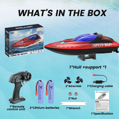 JoyStone RC Boat for Pools and Lakes, 2.4G 15+ MPH Fast Remote Control Boat with LED Lights, Racing Boats for Kids & Adults with 2 Rechargeable Battery, Gifts for Boys Girls (Red)