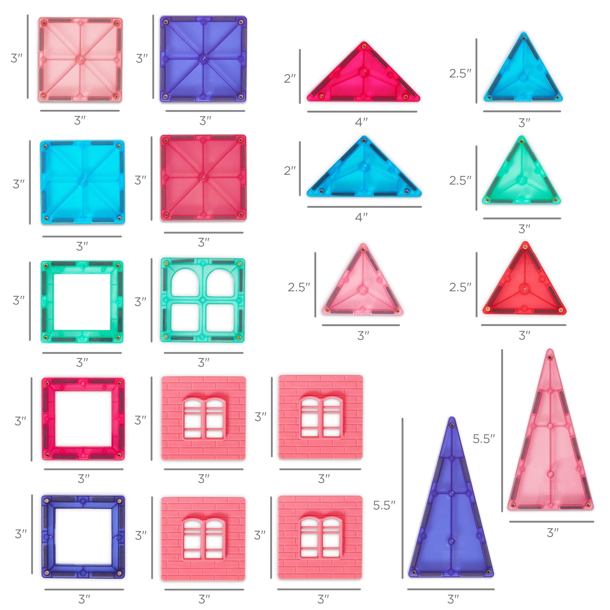 Best Choice Products 32-Piece Kids Magnetic Tiles Set, Educational Building STEM Toy w/ Case - Pink
