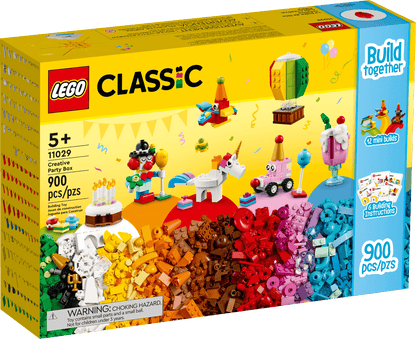 LEGO Classic Creative Party Box Bricks Set 11029, Family Games to Play Together, Includes 12 Mini-Build Toys: Teddy Bear, Clown, Unicorn, Fun for All ages 5 Plus