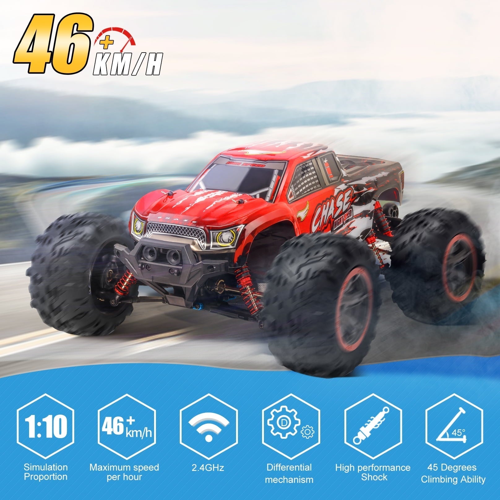 Hot Bee Remote Control Car High Speed RC Cars, 1:10 Scale 30mph 4WD Off Road Monster Trucks,Christmas Gift for Boys Adults