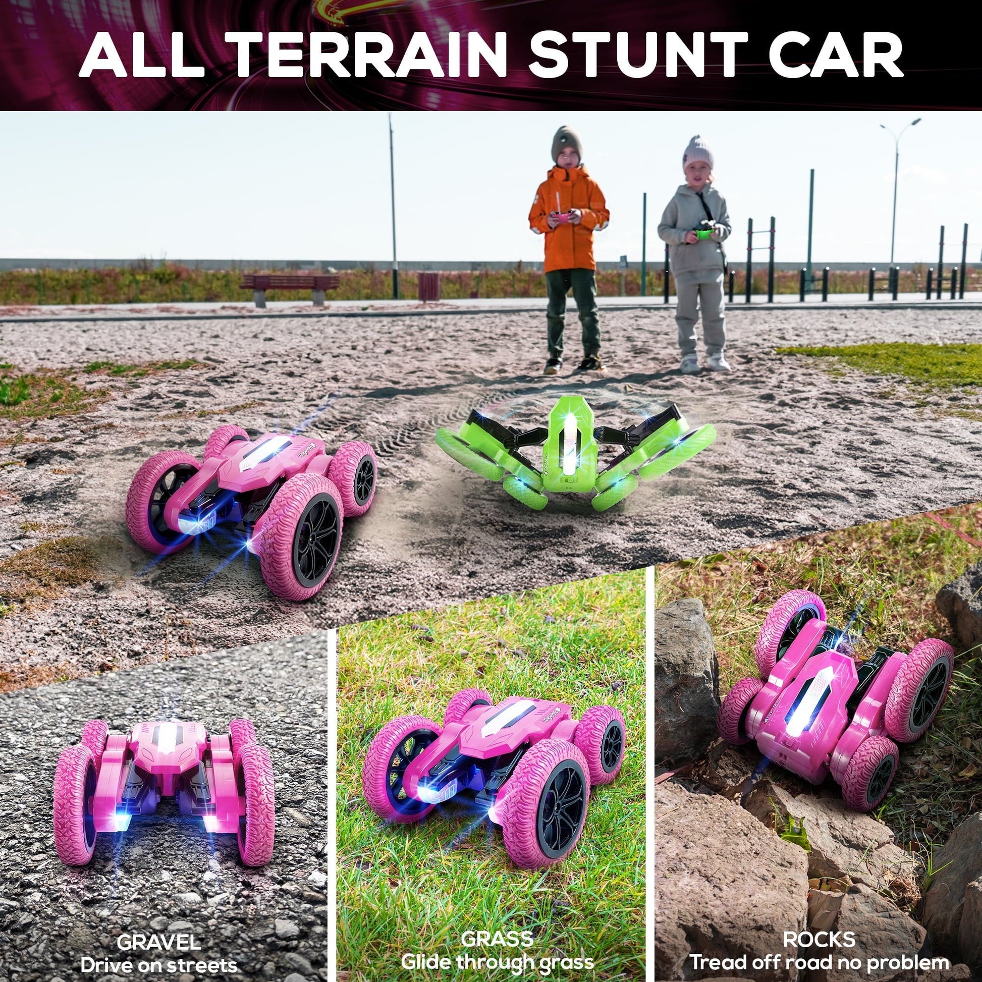 USA Toyz Tornado Extreme RC Car off-Road Rechargeable Toys Bright LEDs for Boys & Girls Age 6+ (Pink)