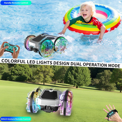 UUGEE Remote Control Car Car Toys for Boys, 2.4 GHz 4WD Amphibious RC Car Boat, 360°Rotation RC Truck Stunt Cars with LED Lights, Christmas Birthday Gifts for 8 9 10 Kids Girls