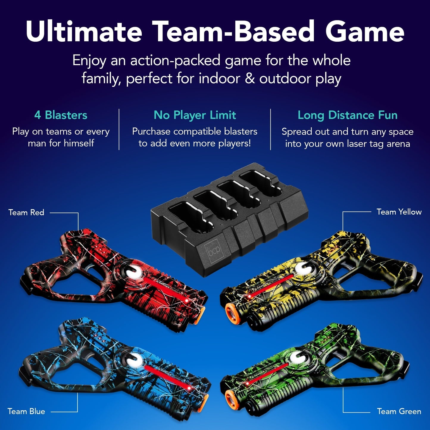 Best Choice Products Set of 4 Rechargeable Laser Tag Blasters, No Vests w/ Docking - Graffiti Red/Blue/Green/Yellow