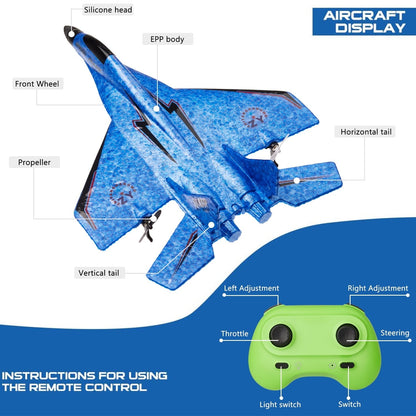 Petbank RC Airplane, 2 Channels Remote Control Glider Outdoor Plane Toys with Colorful LED Lights, Ready to Fly RC Plane Toy for Kids Adult Beginner
