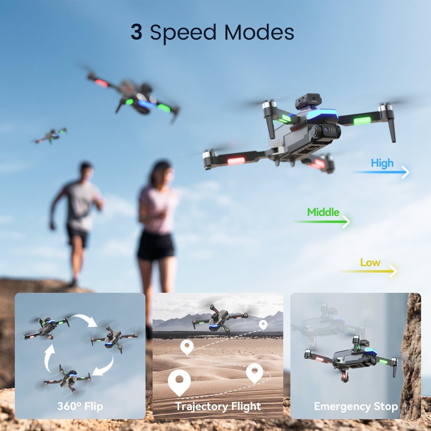 JoyStone 4K HD FPV Camera Drone for Adults Kids, Brushless Motor Foldable RC Drones with Altitude Hold, Headless Mode, Toys Gifts RC Quadcopter for Boys Girls with 2 Batteries