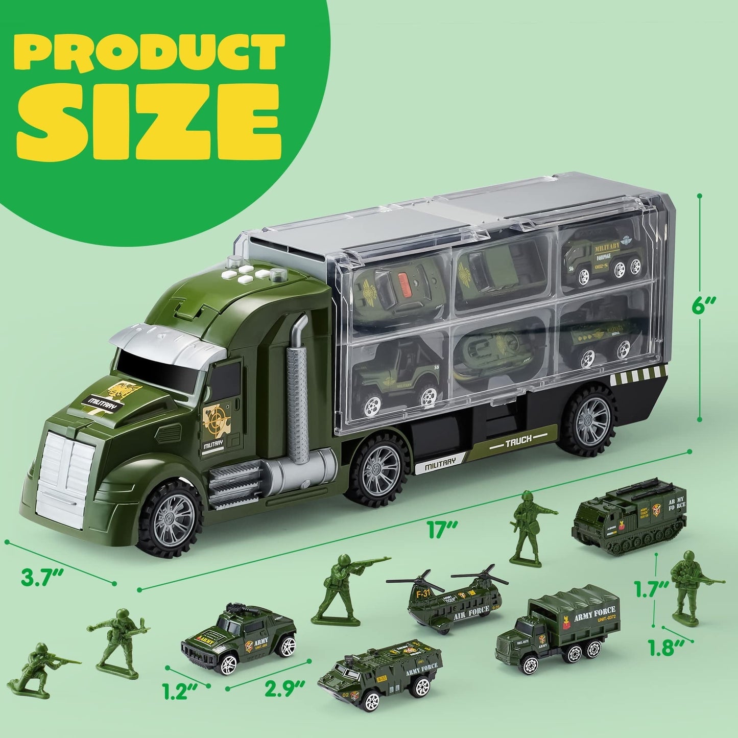 Joyfy 25 in 1 Die-cast Military Army Play Vehicle Set, Vehicles with Sounds and Lights in Carrier Truck, Push and Go Car Toy, Kids Christmas Birthday Gifts for 3 4 5 6 Years Old Boys