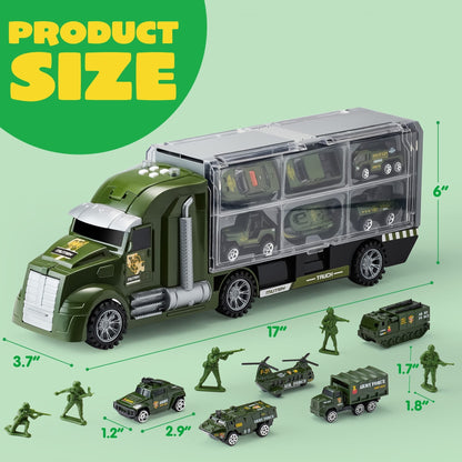 Joyfy 25 in 1 Die-cast Military Army Play Vehicle Set, Vehicles with Sounds and Lights in Carrier Truck, Push and Go Car Toy, Kids Christmas Birthday Gifts for 3 4 5 6 Years Old Boys
