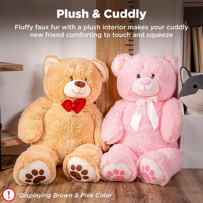 Best Choice Products 35in Giant Soft Plush Teddy Bear Stuffed Animal Toy w/ Bow Tie, Footprints - Brown