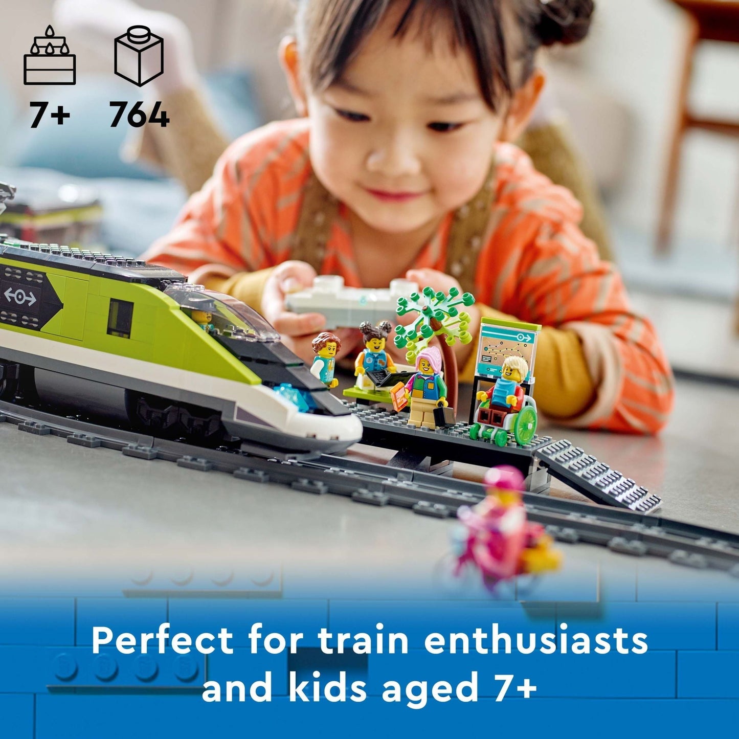 LEGO City Express Passenger Train Set, 60337 Remote Controlled Toy, Gifts for Kids, Boys & Girls with Working Headlights, 2 Coaches and 24 Track Pieces