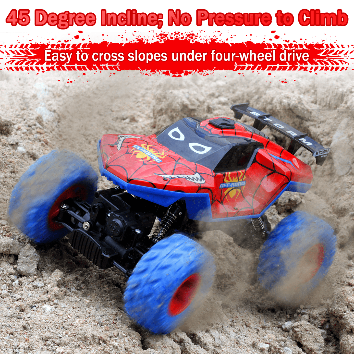 HNH 1:16 Monster Trucks Remote Control Car, 4WD Spider RC Car for Kids, RC Vehicle with Two Battery
