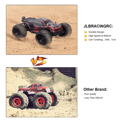 JLBRACINGRC Super Fast 1/10 Scale Cheetah RC Car, 80 KM/H 4WD 2.4GHZ RC Truck 4x4 Off Road RTR Monster Truck IPX7 Waterproof RTR Brushless Electric Remote Control Truck for Adults