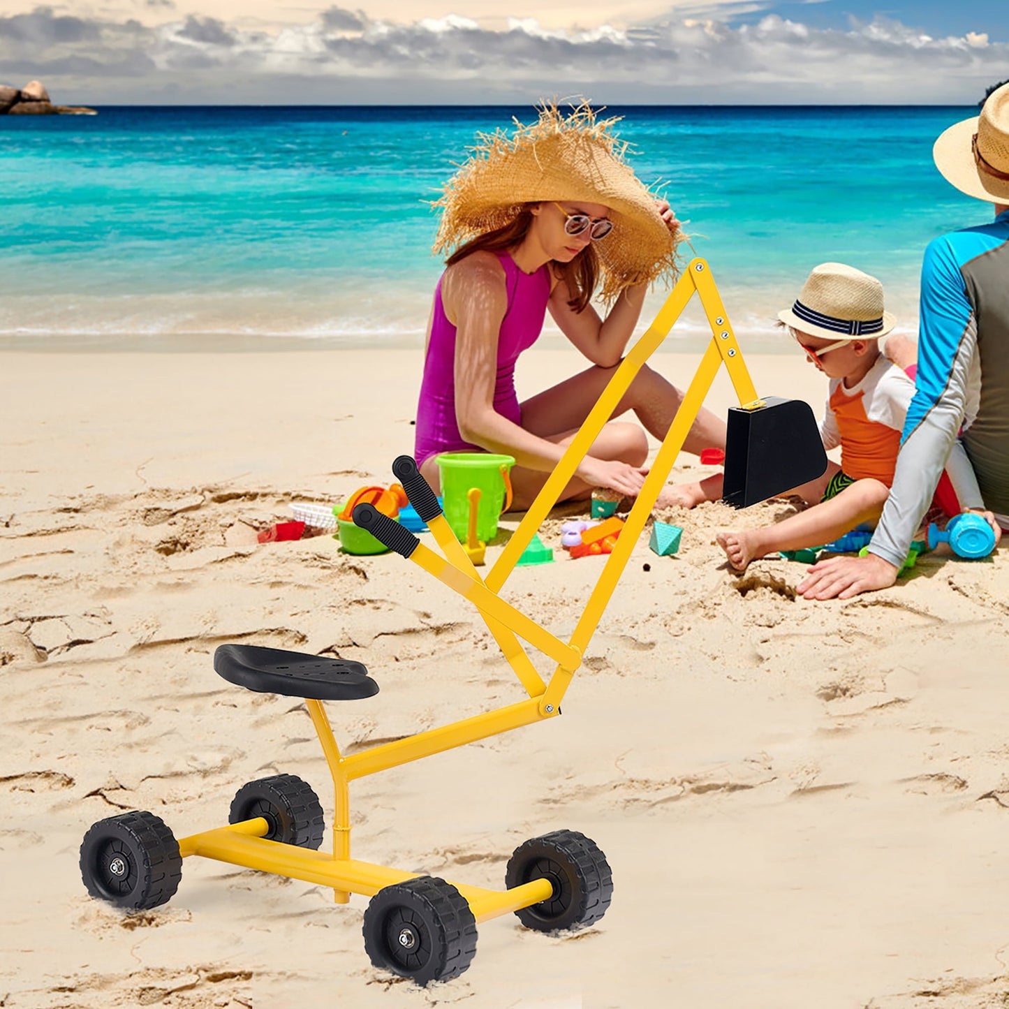 Costway Heavy Duty Kid Ride-on Sand Digger Digging Scooper Excavator for Sand Toy Yellow