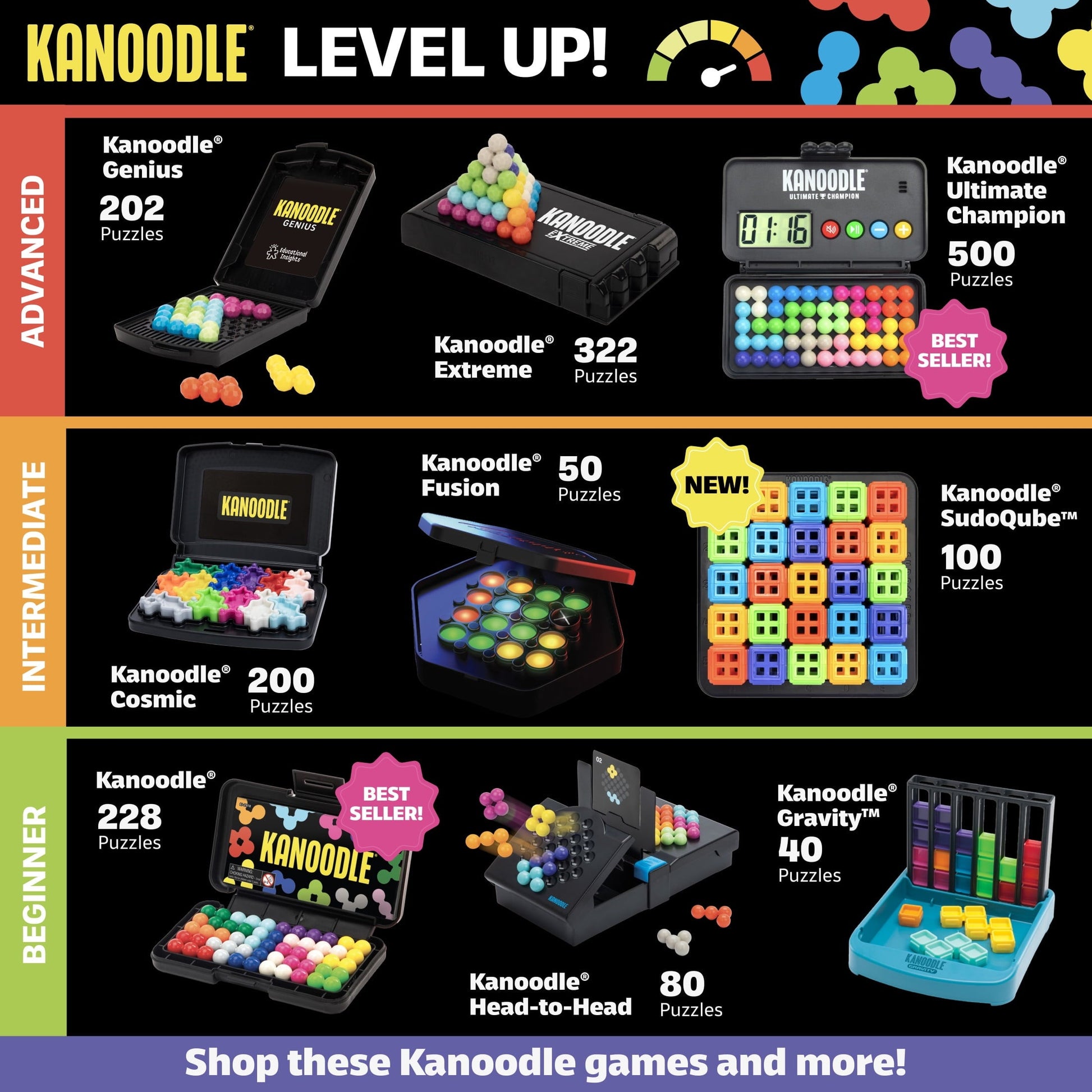 Educational Insights Kanoodle 3D Brain Teaser Puzzle Game, Set of 12, 227 Challenges, Ages 7+