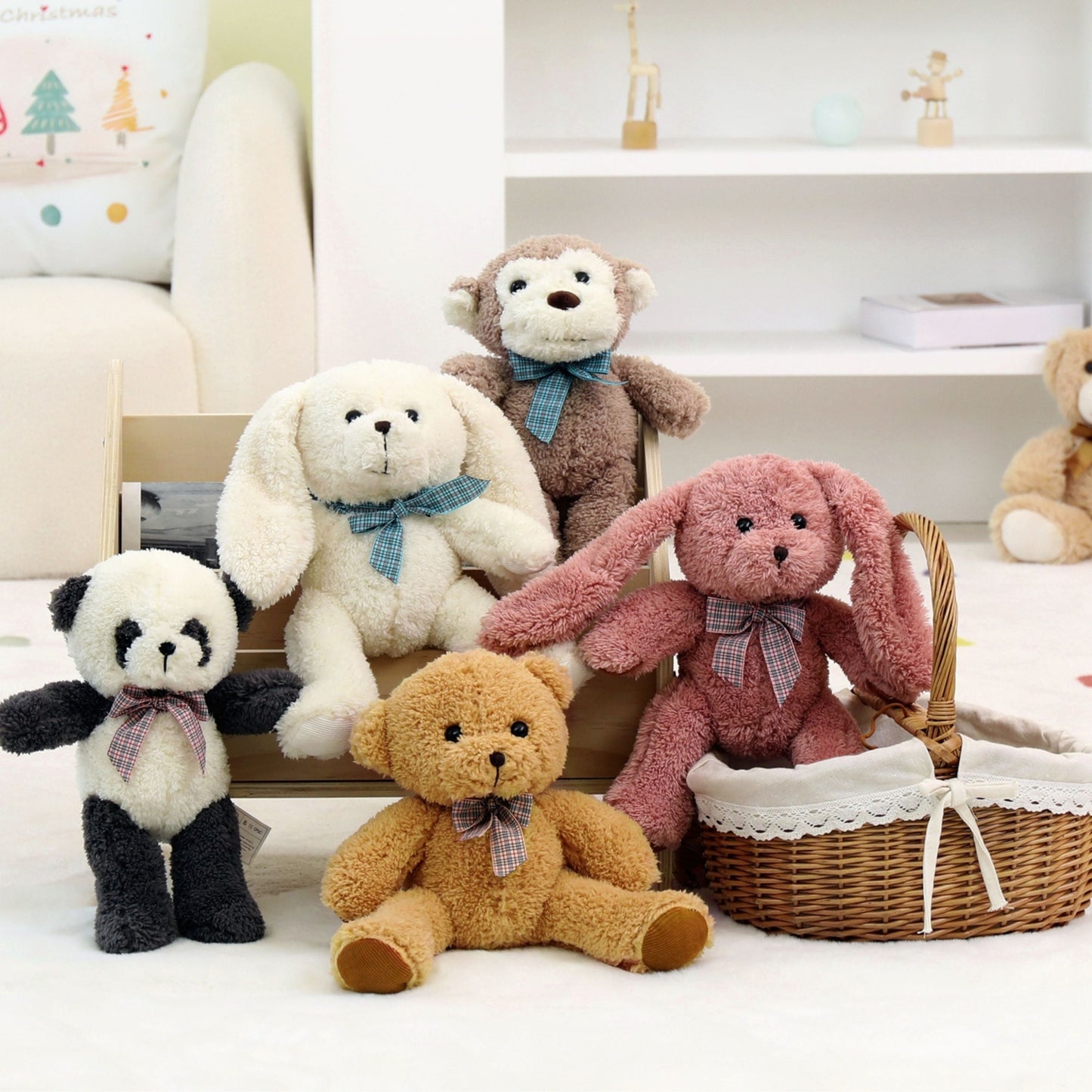 MaoGoLan 5-Packs 12.5" Soft Bulk Stuffed Animals Teddy Bear, Monkey, Panda, Rabbit (5 Packs, 5 Colors)