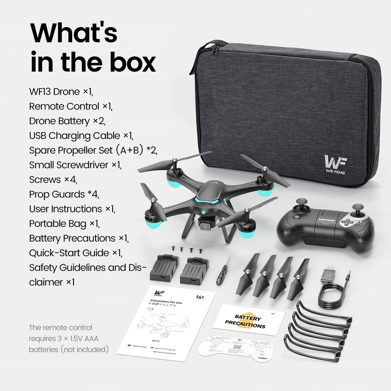 WF13 Drone with 1080P HD Camera for Kids, Optical Flow Hover, Upgraded Wefone Quadcopter, 2 Batteries, Black