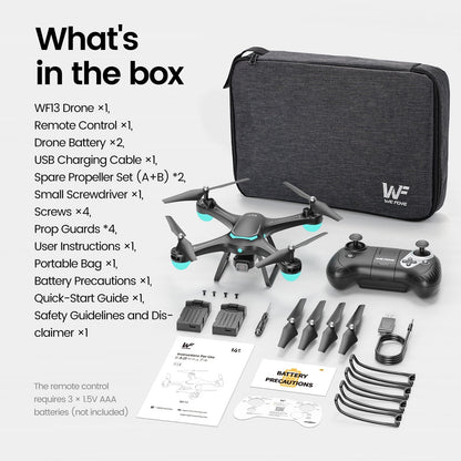 WF13 Drone with 1080P HD Camera for Kids, Optical Flow Hover, Upgraded Wefone Quadcopter, 2 Batteries, Black