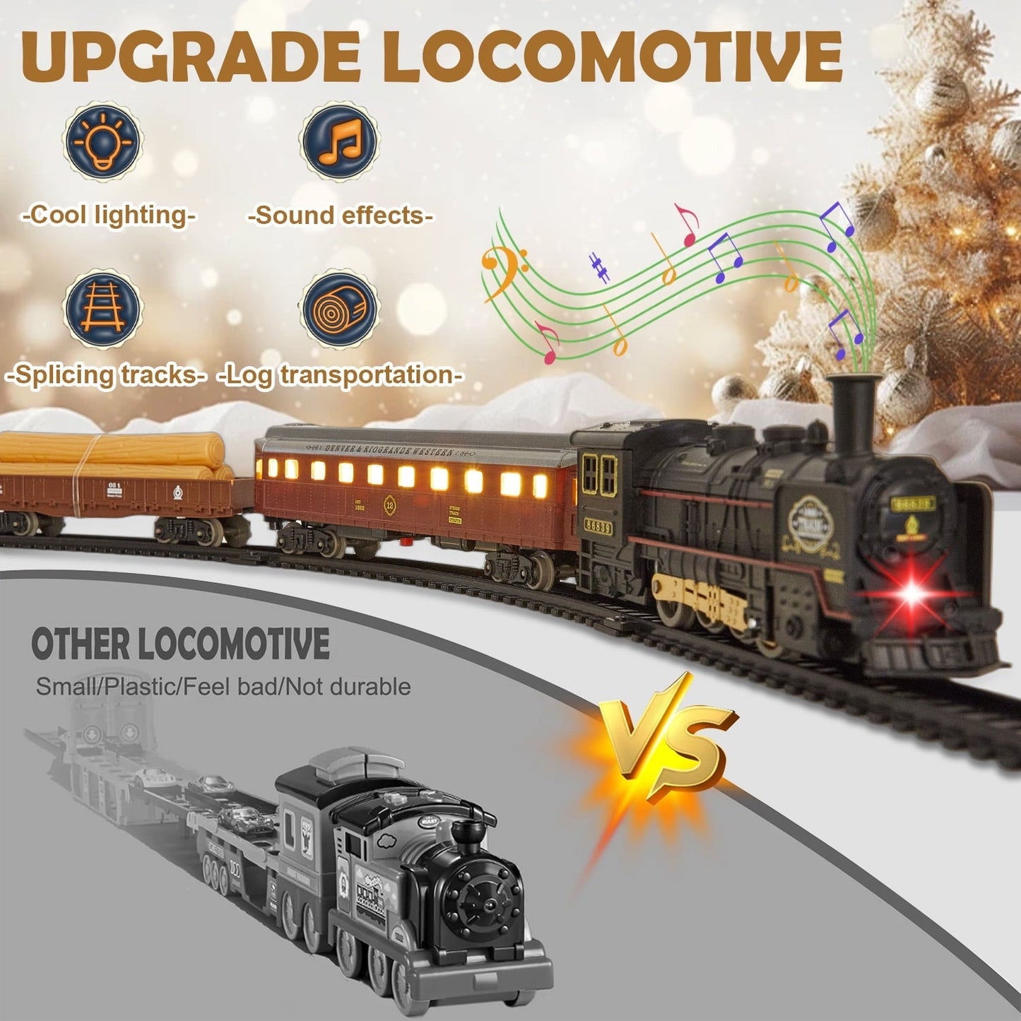 Petbank Train Set for Kids, Electric Train Toys with 5 Cars, Music &Lights , Christmas Train Tracks Toys Gifts for Boys Girls Ages 3+