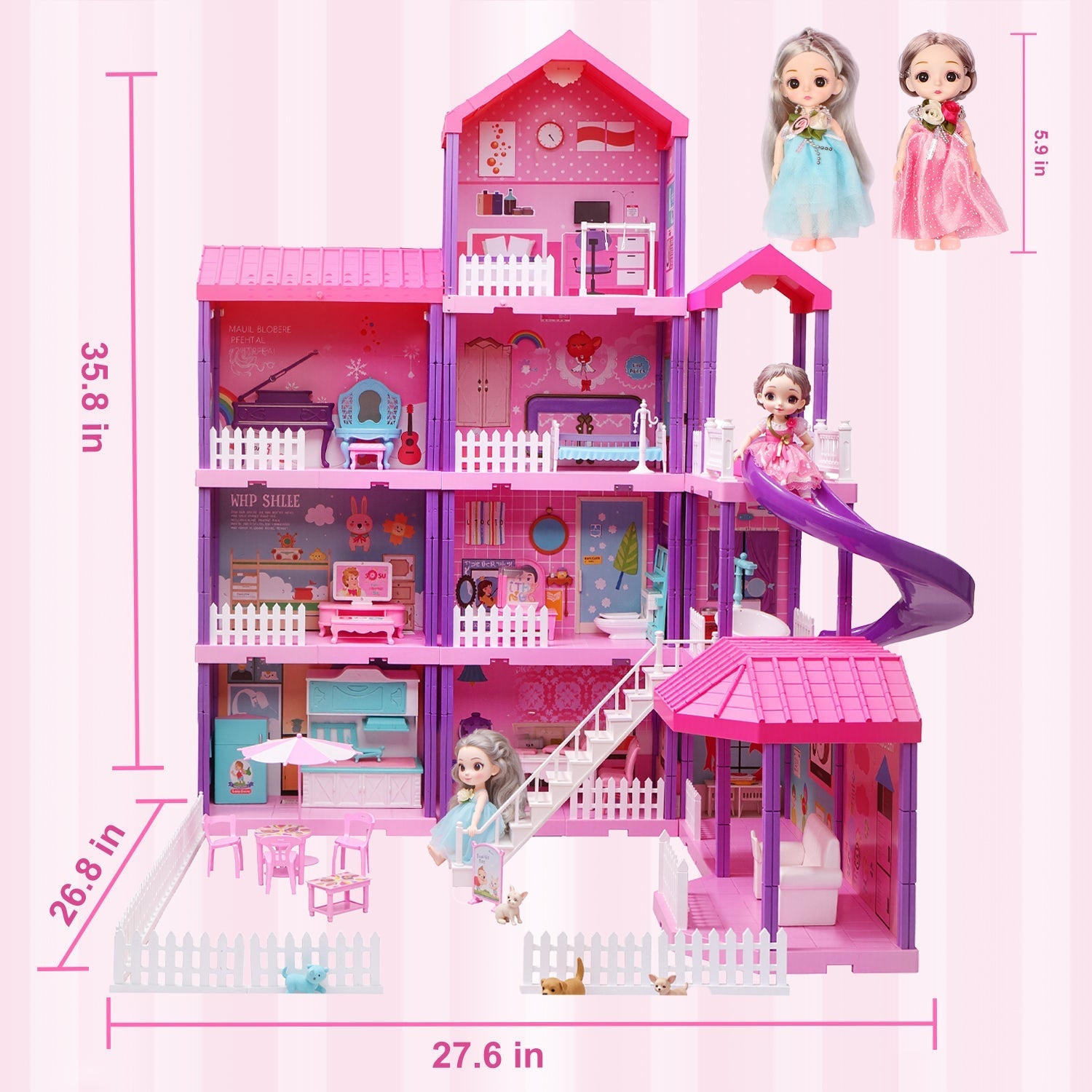 Hot Bee 36 inch Dollhouse Playset Girl Toys, 11 Rooms with Doll Toy Figures Toddler Playhouse Christmas Birthday Gifts for 3 4 5 6 7 Year Old Girls