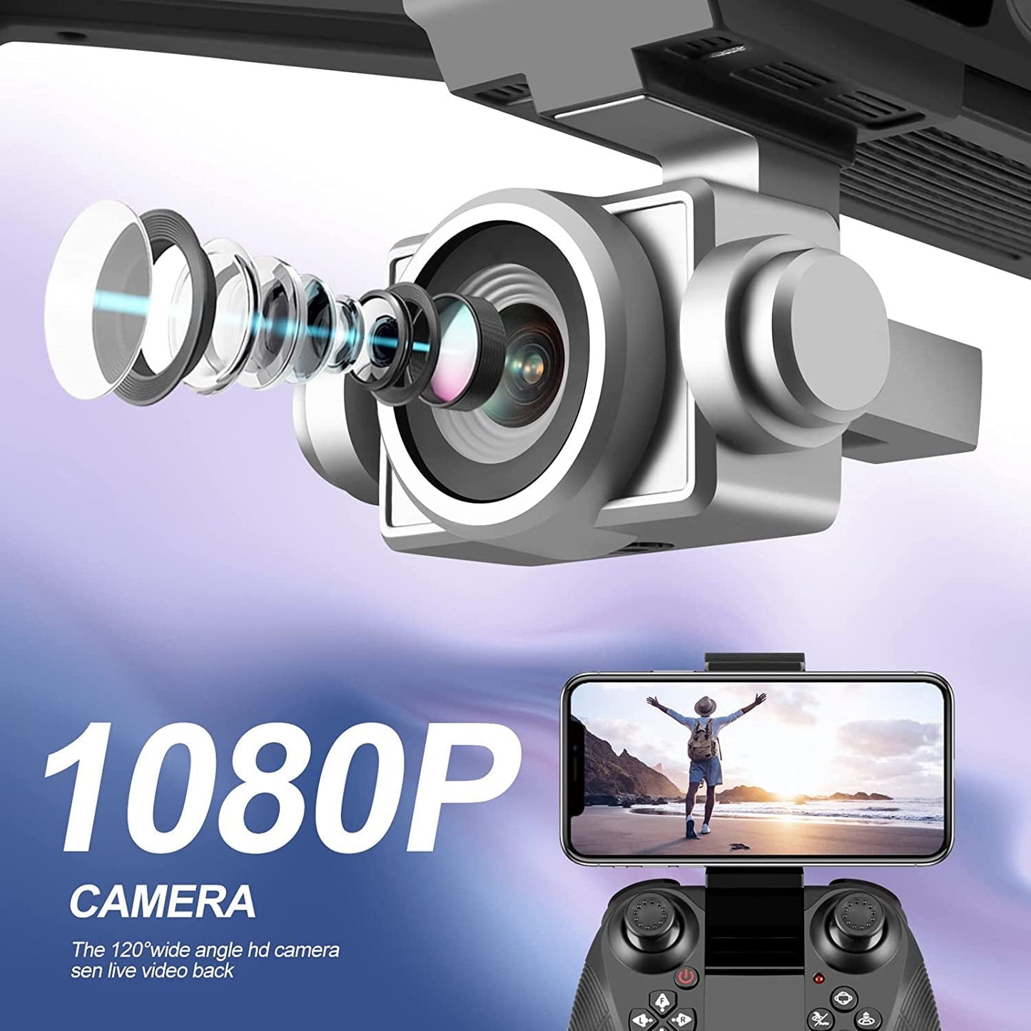 4DRC V14 Drone with 1080P HD Camera Live Video 120°Wide-Angle Wifi Altitude Hold, 3D Flip 2 Batteries Black