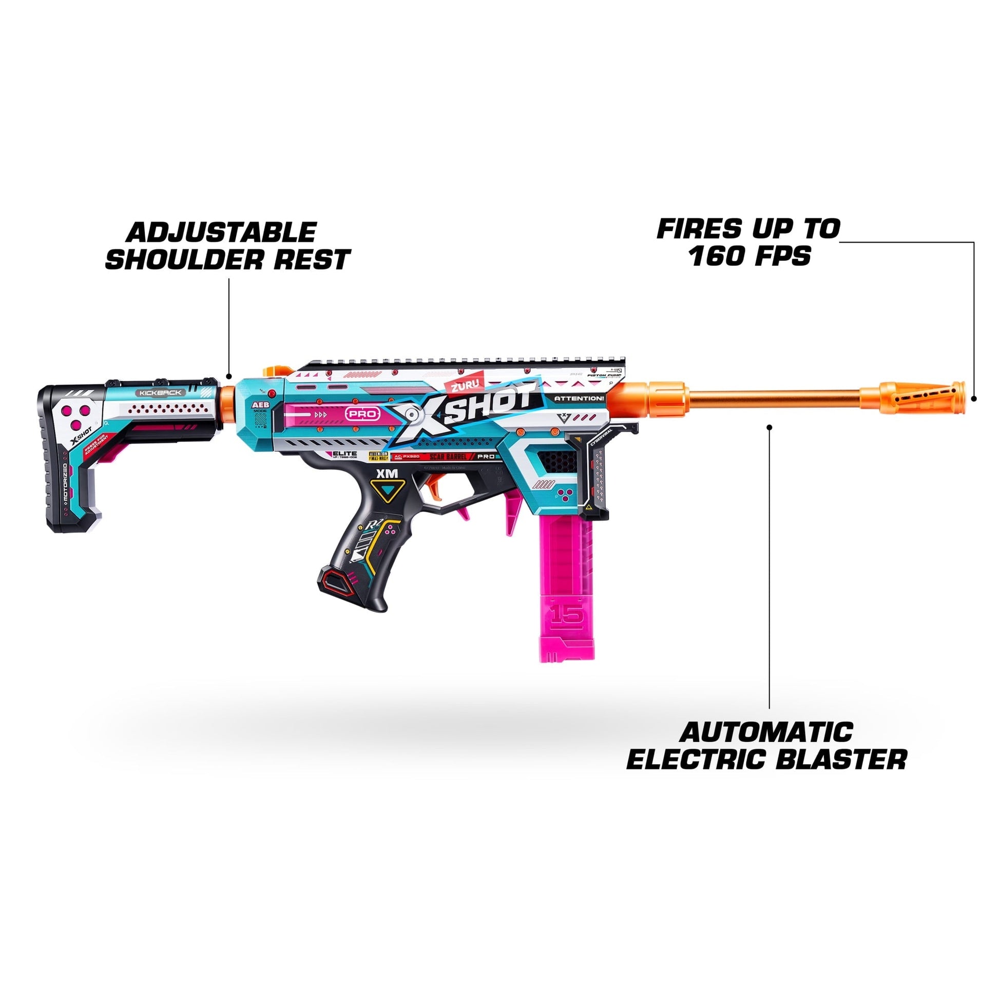 XSHOT Pro Motorized Piston Pump AEB (40 Darts) Motorized Outdoor Foam Blaster by ZURU for Ages 14+