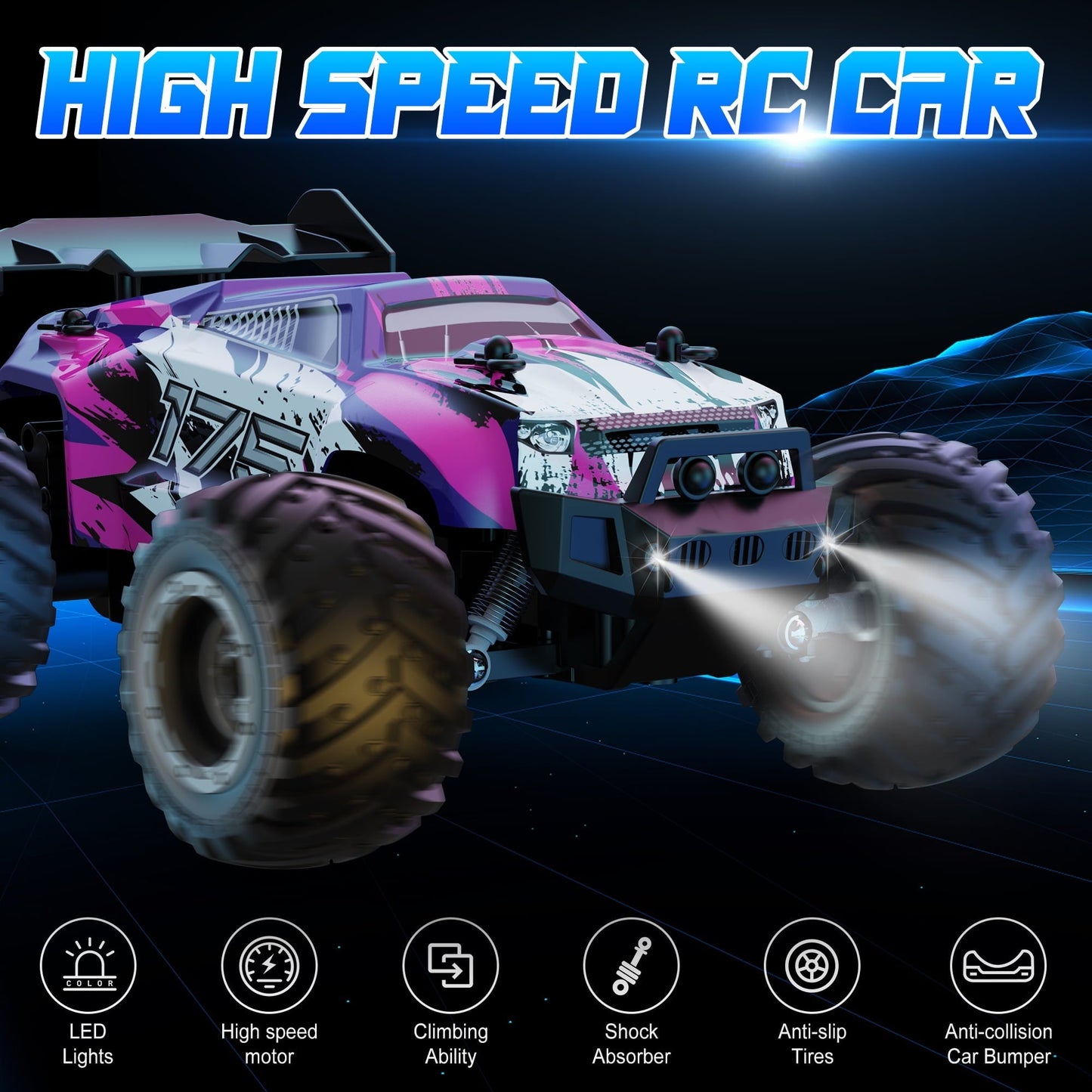 UUGEE Remote Control Car, RC Cars for Boys, 1:18 Scale High Speed off Road Monster Trucks with Lights, Christmas Birthday Gifts for 8-12 Kids