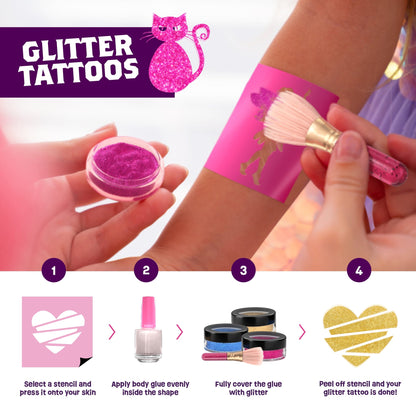 Glitter Tattoo Kit for Girls - Fun Craft Gift with Sparkly & Metallic Temporary Tattoos for Ages 6–11