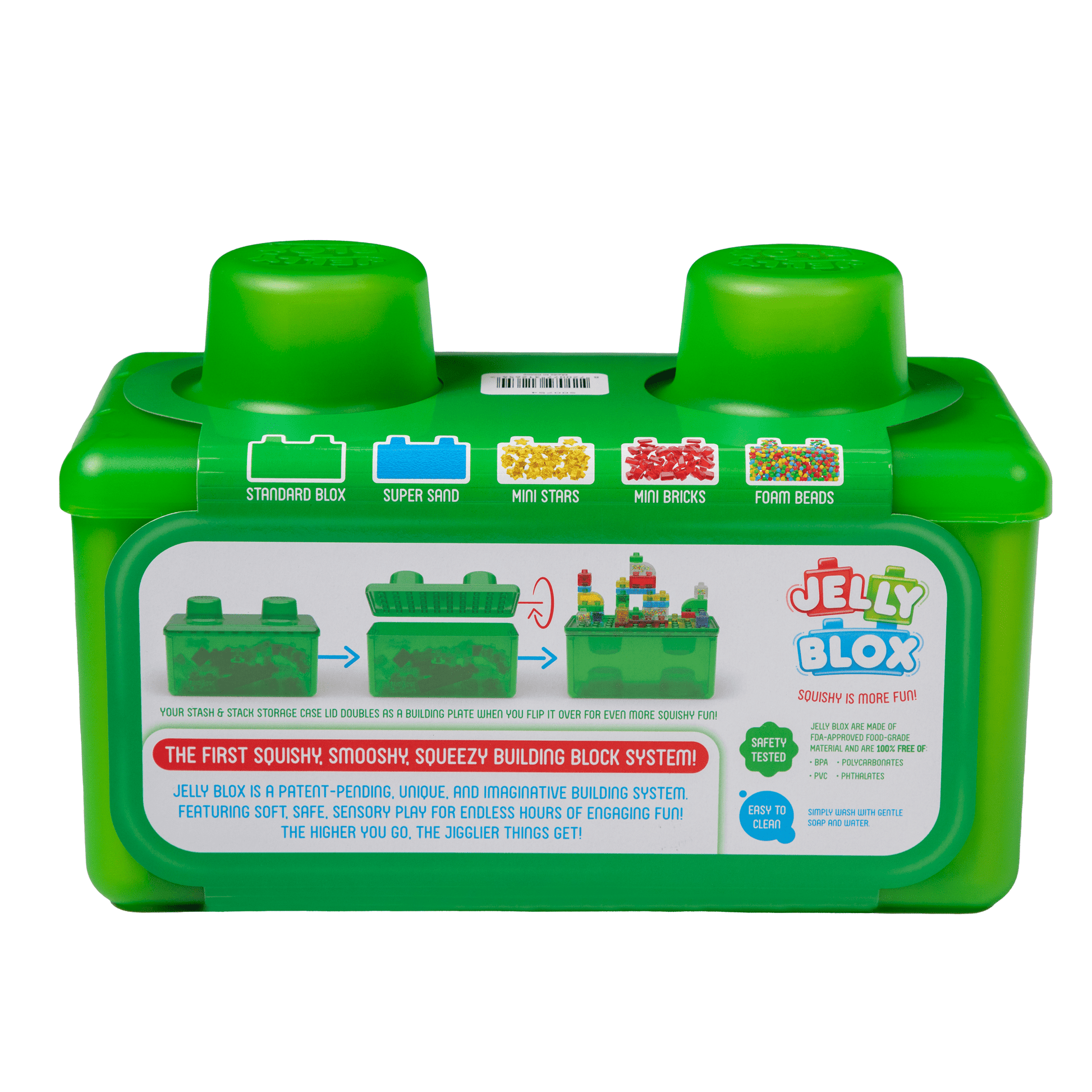 Jelly Blox - Stash & Stack 2-in-1 Storage Case by Goliath | 30 Pieces to Squeeze, Stretch, Squish | Toddler & Preschool Building Blocks | Ages 2+