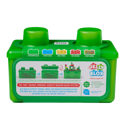 Jelly Blox - Stash & Stack 2-in-1 Storage Case by Goliath | 30 Pieces to Squeeze, Stretch, Squish | Toddler & Preschool Building Blocks | Ages 2+